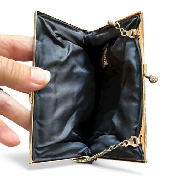 Vintage Walborg Black Beaded Evening Purse Silver Clasp 5.5"x7" 19" Drop - Picture 2 of 6